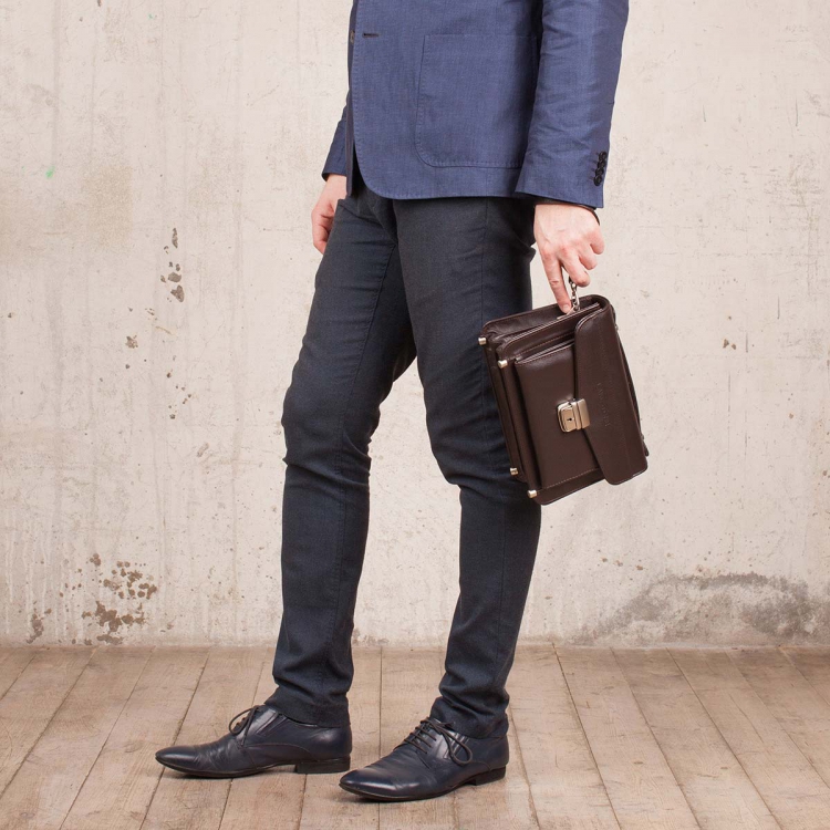 Вместительная барсетка мужская кожаная Clark Brown