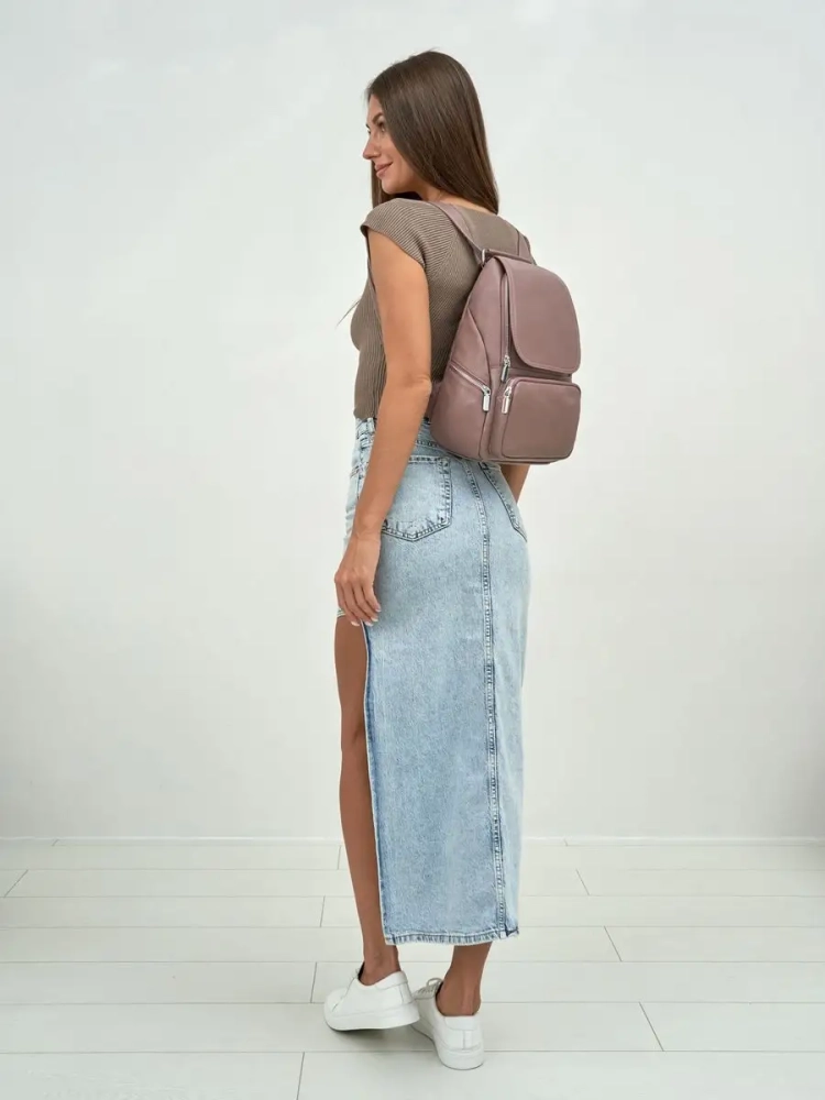 Женский кожаный городской рюкзак PR розовый 1029