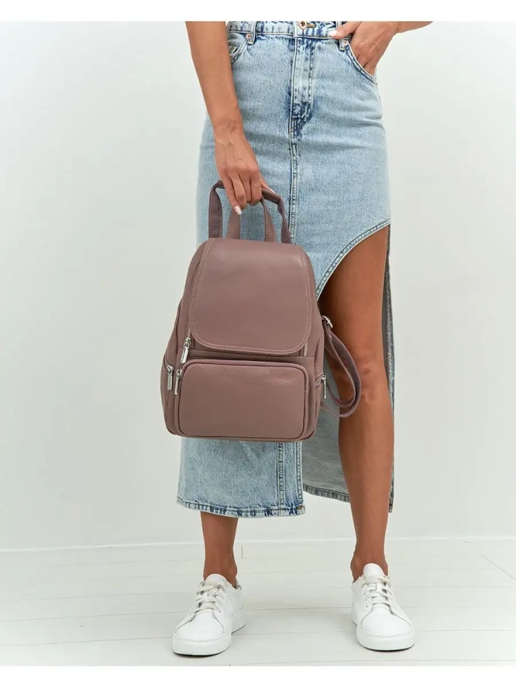 Женский кожаный городской рюкзак PR розовый 1029