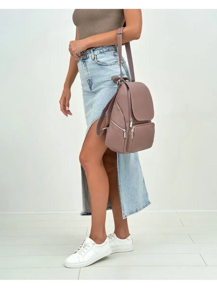 Женский кожаный городской рюкзак PR розовый 1029