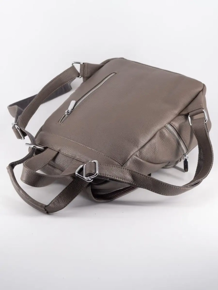 Женский кожаный городской рюкзак PR серый 1029