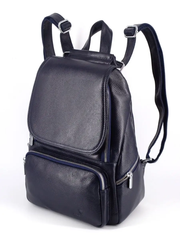 Женский кожаный городской рюкзак PR синий 1029