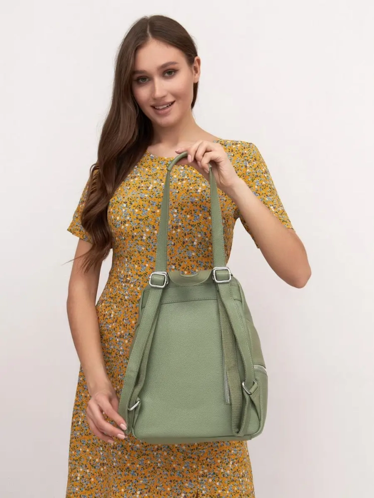 Женский кожаный городской рюкзак PR фисташковый 1029