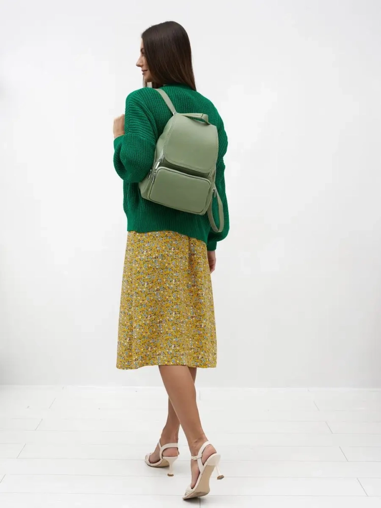 Женский кожаный городской рюкзак PR фисташковый 1029